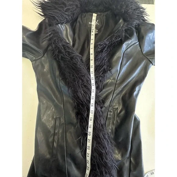 Vintage Y2K Formula X Penny lane all black coat size M faux leather fur Goth - Picture 8 of 13
